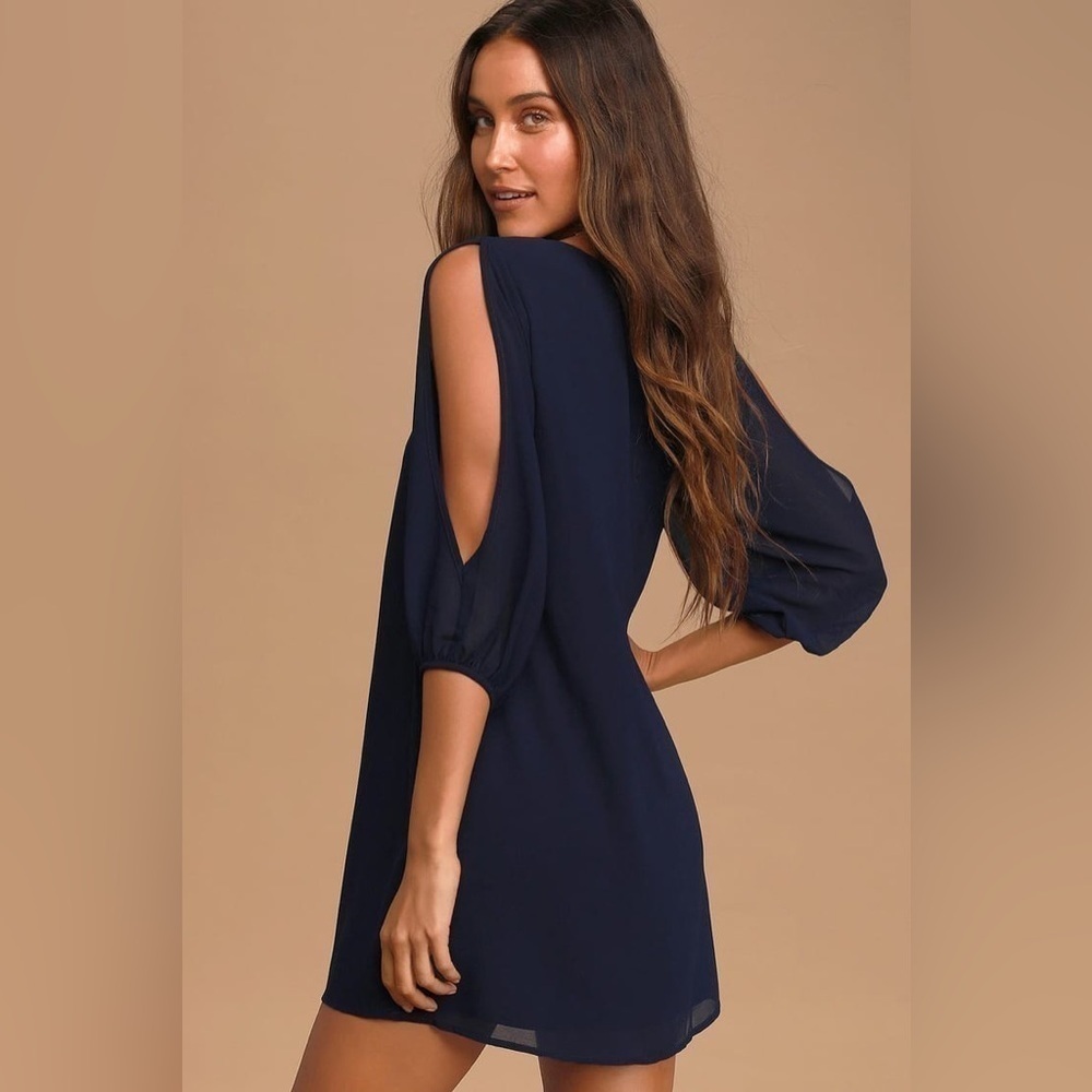 NWT Lulu’s | Shifting Dears Long Sleeve Dress Navy Blue XS - Picture 2 of 11